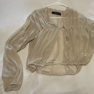 Lioness sheer, front-tie blouse! Size L but adjustable ties.